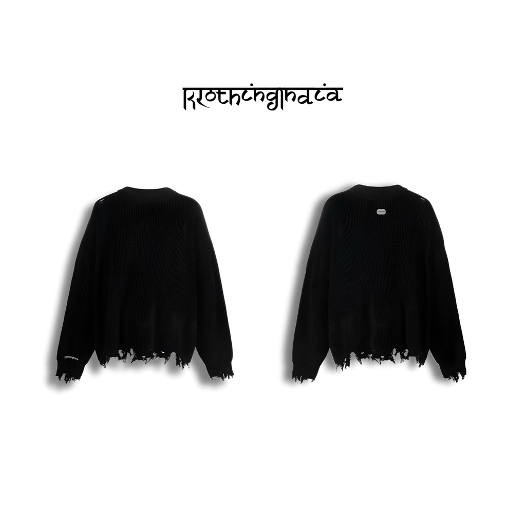 BLACK OVERSIZED RIPPED SWEATER (S)
