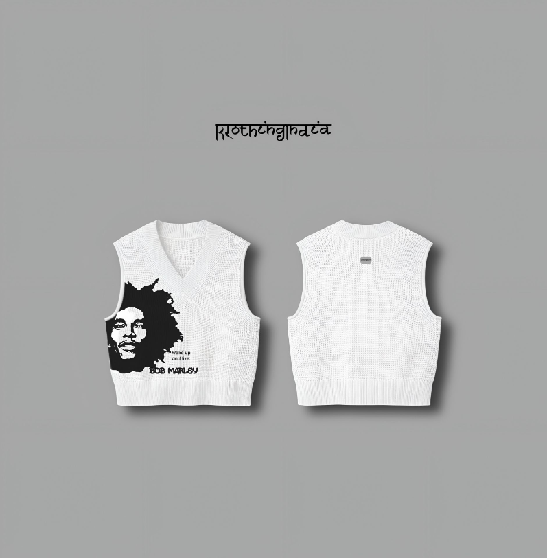 BOB MARLEY PRINTED SLEEVELESS SWEATER (S)