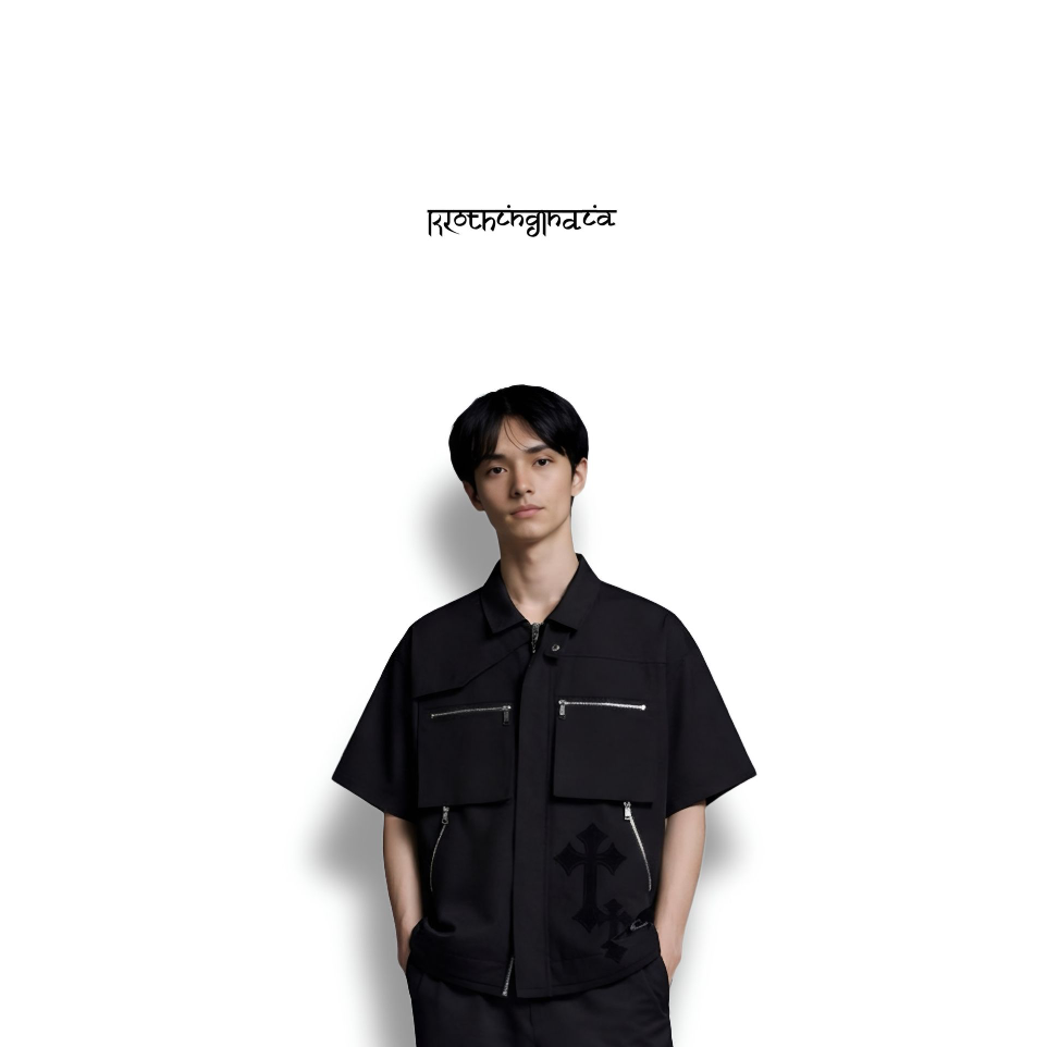 CROSS PRINTED ZIP SHIRT (S)