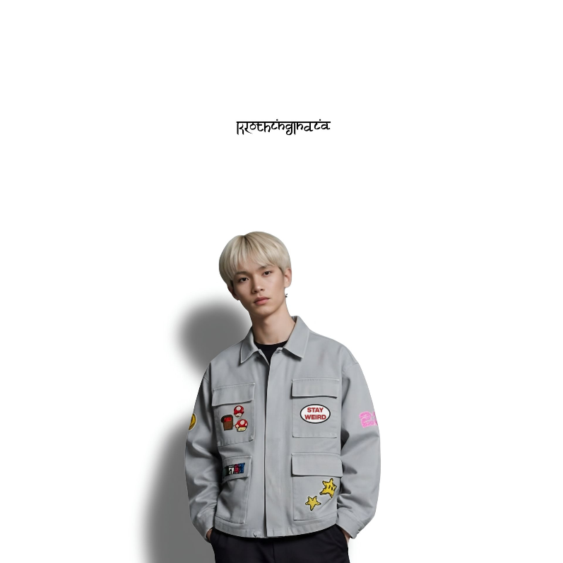 FUNKY PRINTED DENIM JACKET (Unisex) (S)