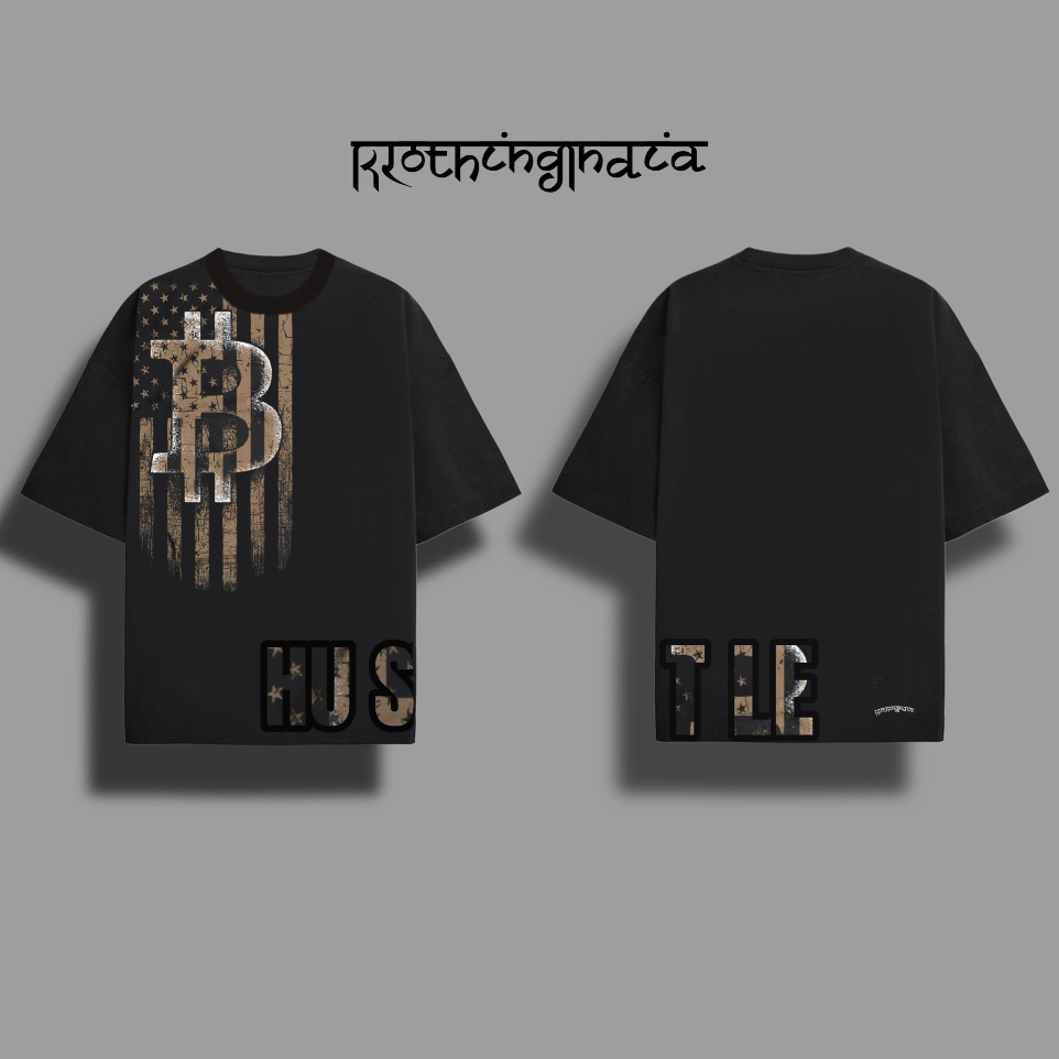 HU$TLE PRINTED OVERSIZED T-SHIRT (Unisex) (S)