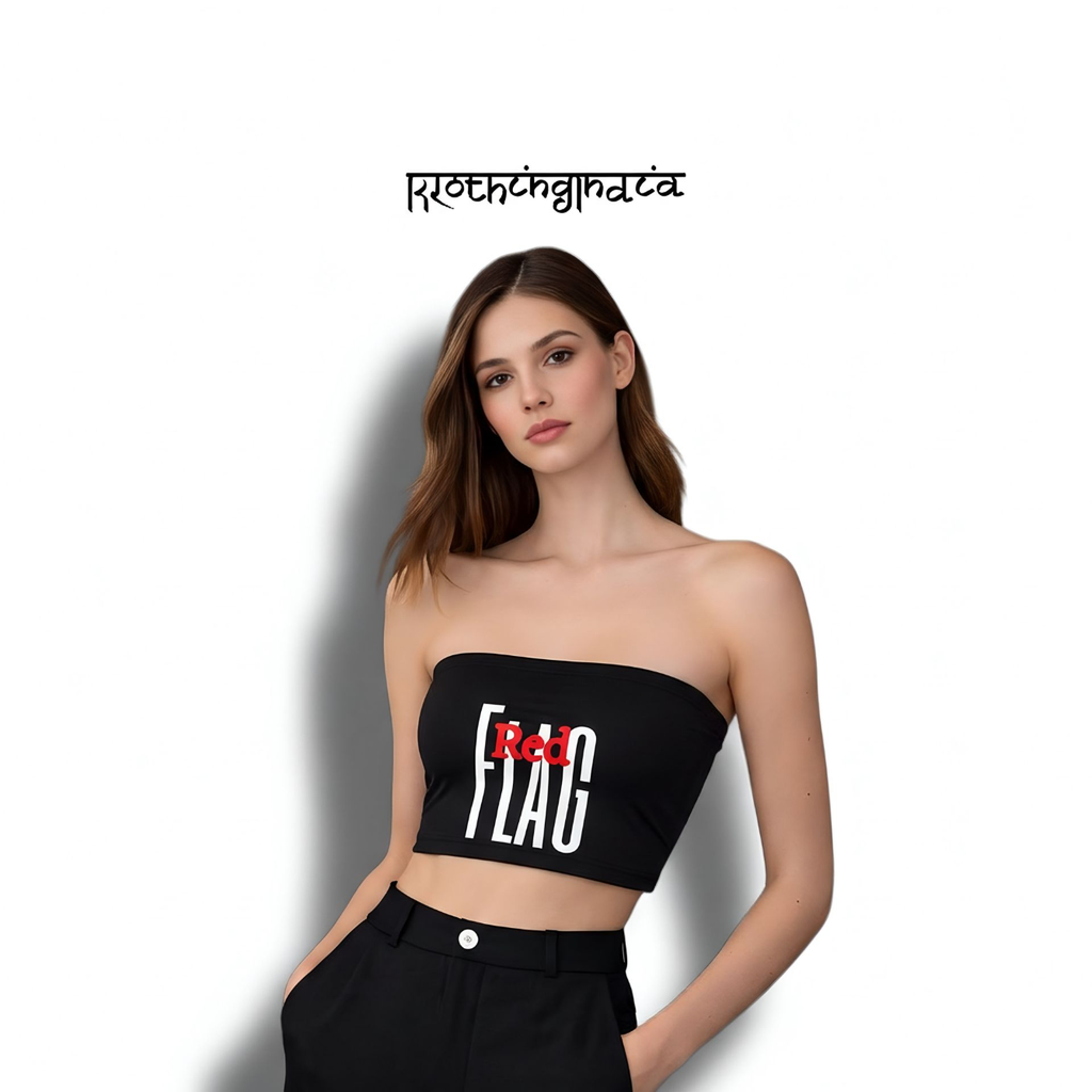 RED FLAG PRINTED TUBE TOP (S)