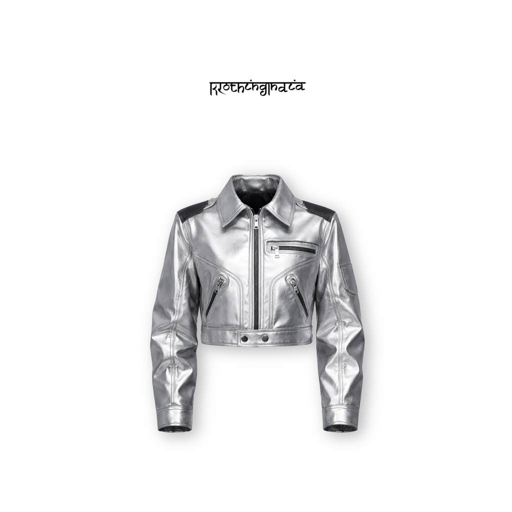 Metallic silver cropped jacket