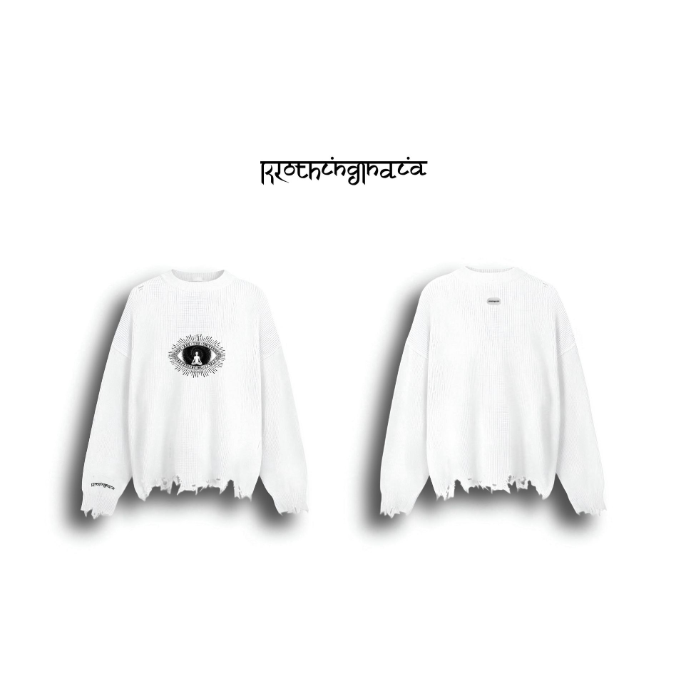 WHITE OVERSIZED RIPPED SWEATER